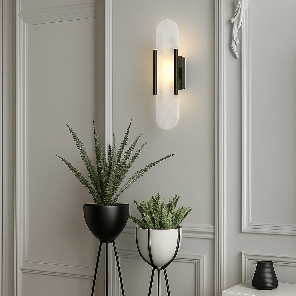 NOIR / SANS AMPOULES / HAUTEUR 35 CM / LARGEUR 10 CM Applique marbre et laiton