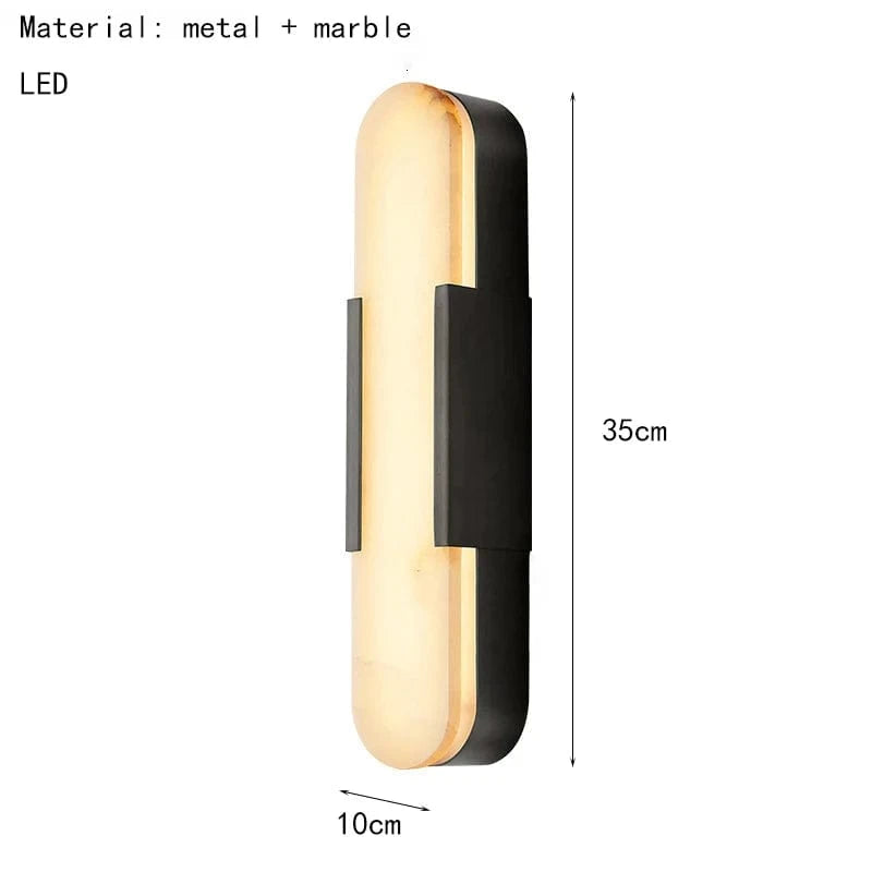 35cm-Black / Warm light Applique murale marbre base cuivre