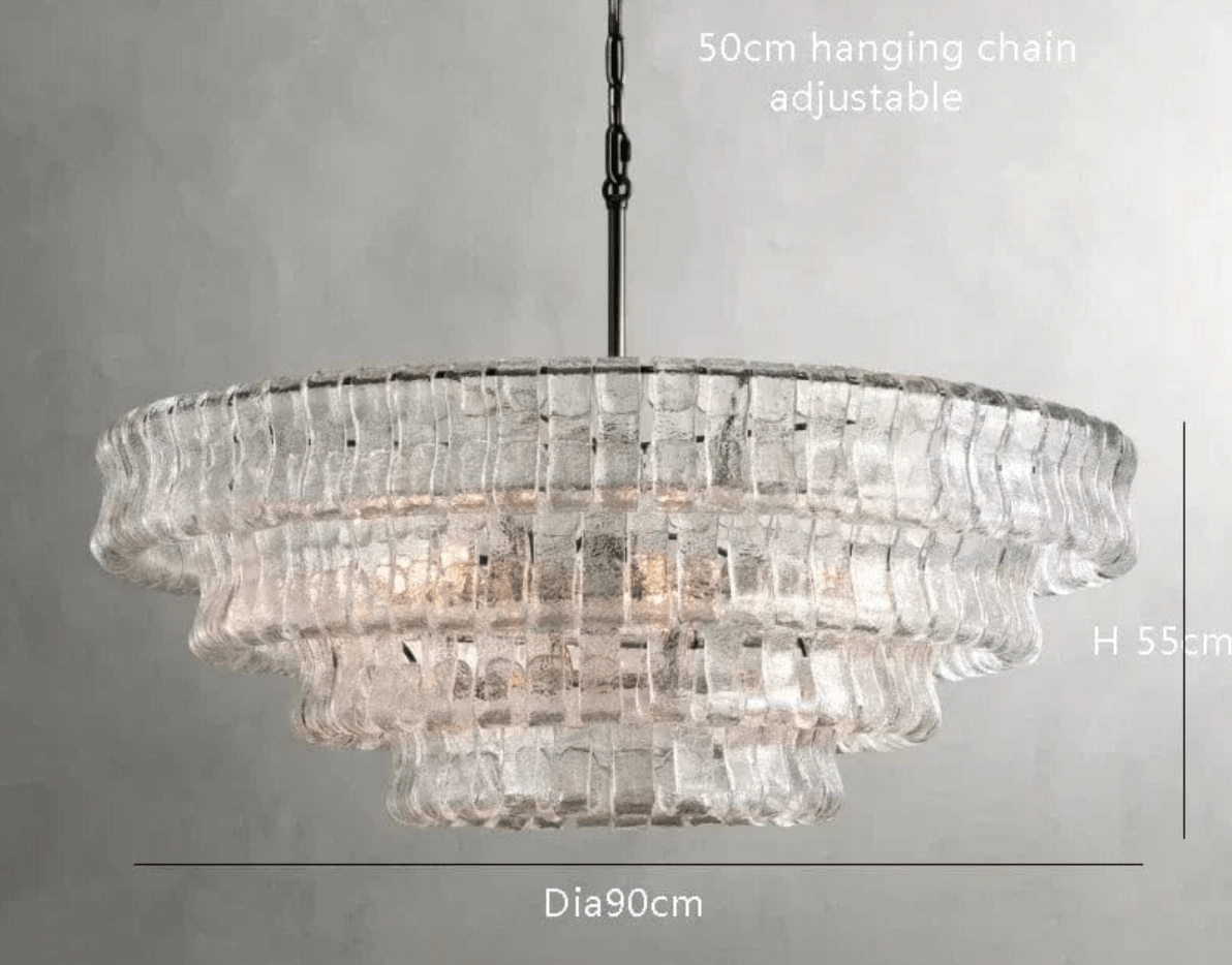 DIAMÈTRE 90cm black clear / LUMIÈRE NEUTRE Lustre art déco en verre