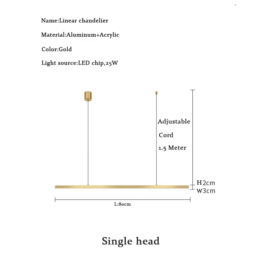 1-head L80cm / tri color Lustre barre led doré