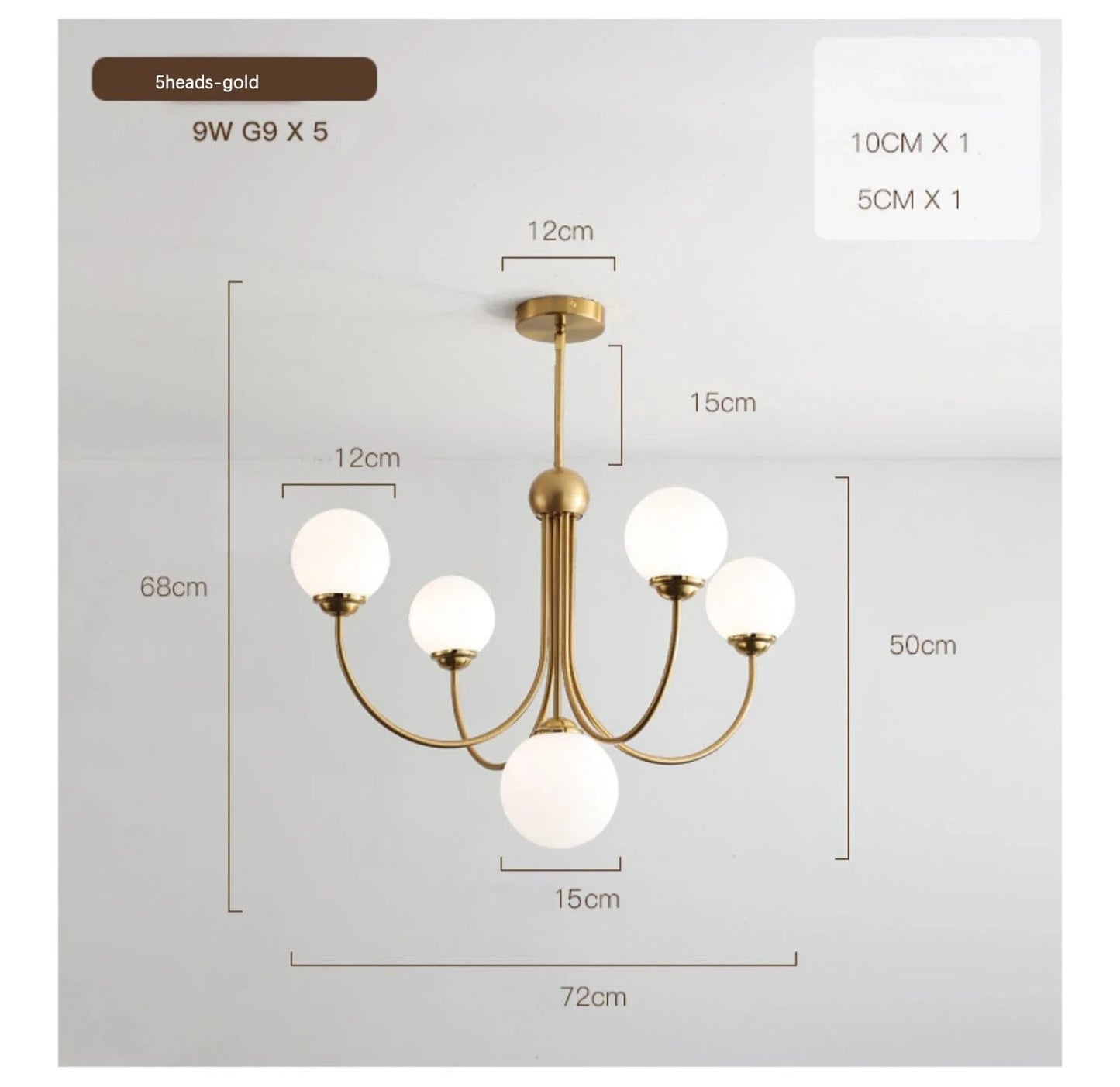 gold-5heads / CHINA Lustre boule 5 têtes