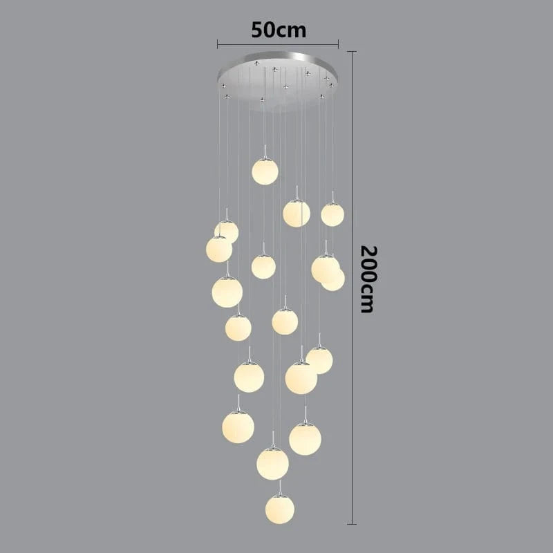 silver 18 head / RC remote dimming Lustre plafond haut boule opaline en cascade