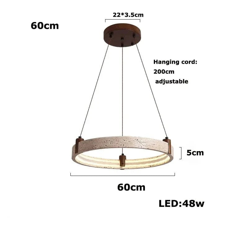 60cm / White light 6000K Suspension anneaux en pierre de travertin