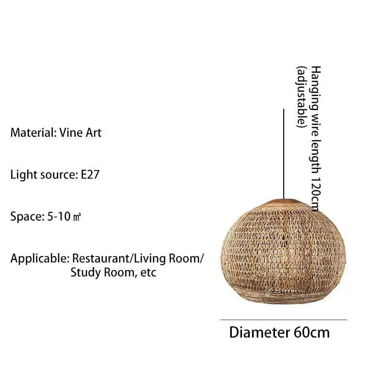 60 CM / AMPOULE FROIDE 6000k Suspension boule en rotin