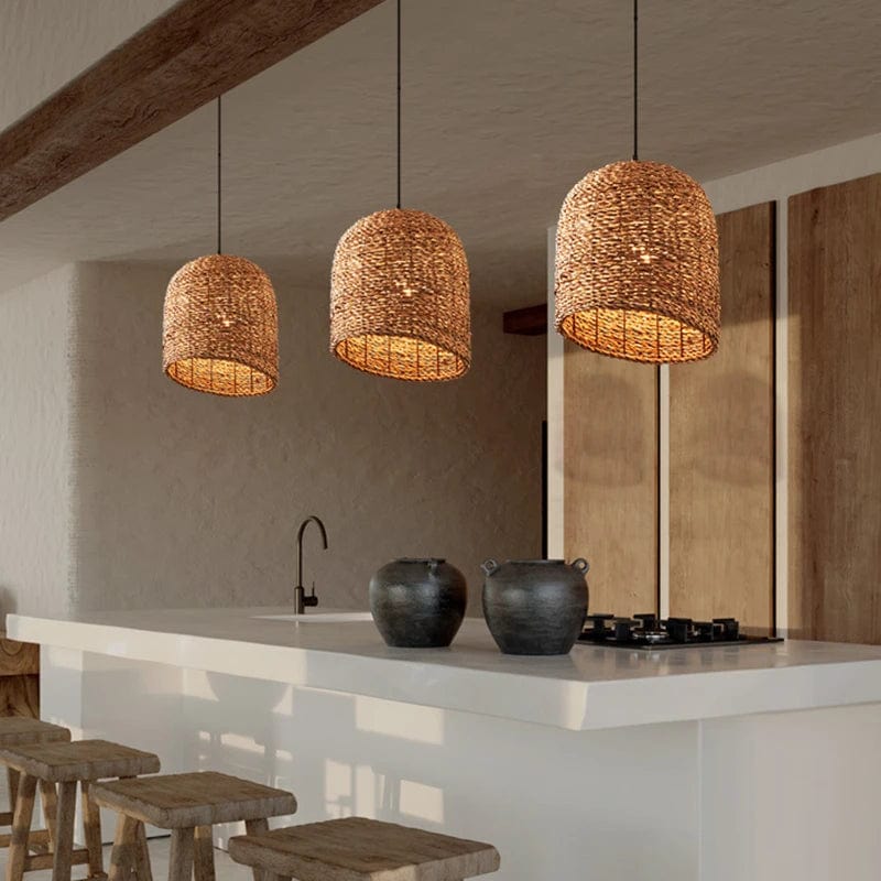 Suspension En Rotin Beige – Luminaire Design Naturel, Intérieur/extérieur