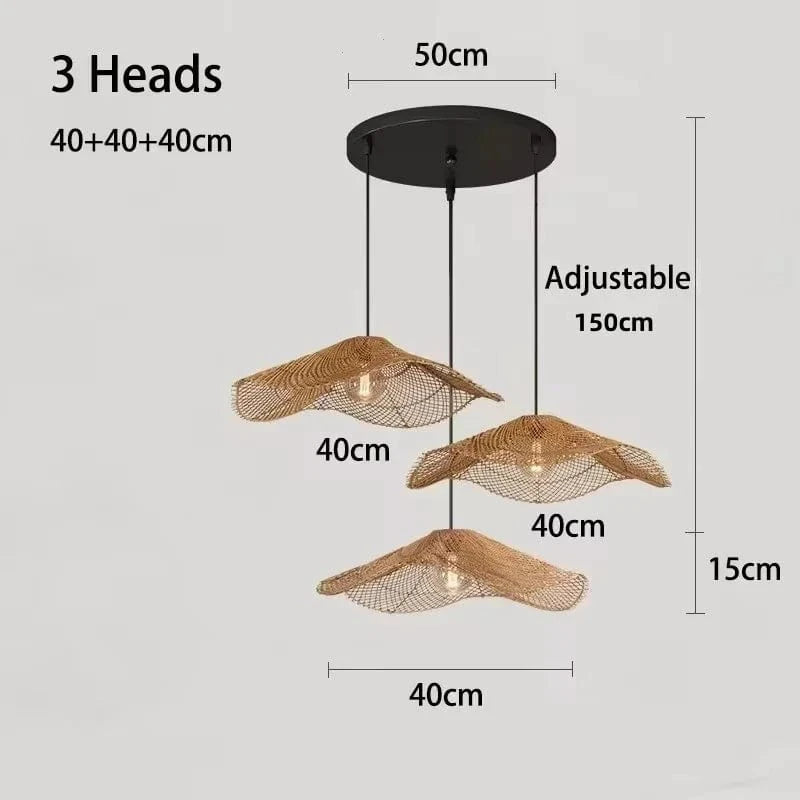 3 heads-disc40 / Warm light 3000k Suspension en rotin | Paillage