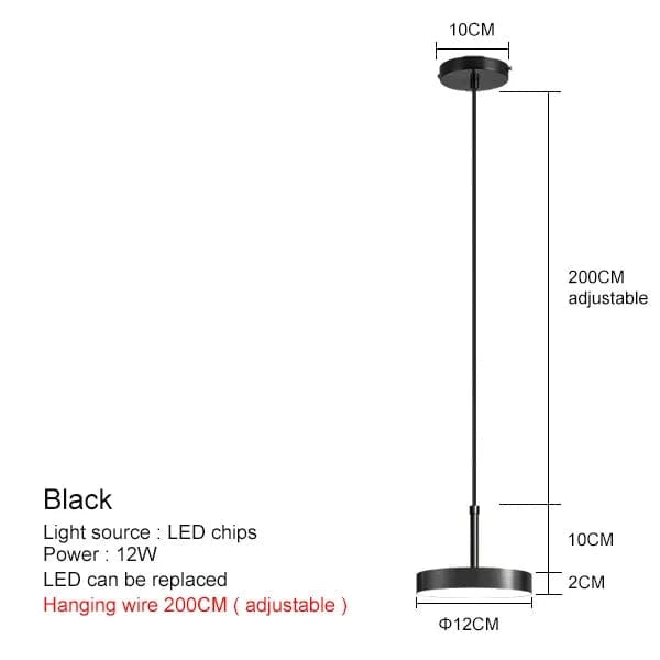 NOIR 12CM / LUMIÈRE CHAUDE Suspension plate led