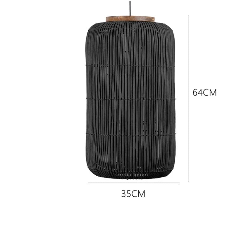 Black L / LUMIÈRE FROIDE Suspension Rotin Vintage