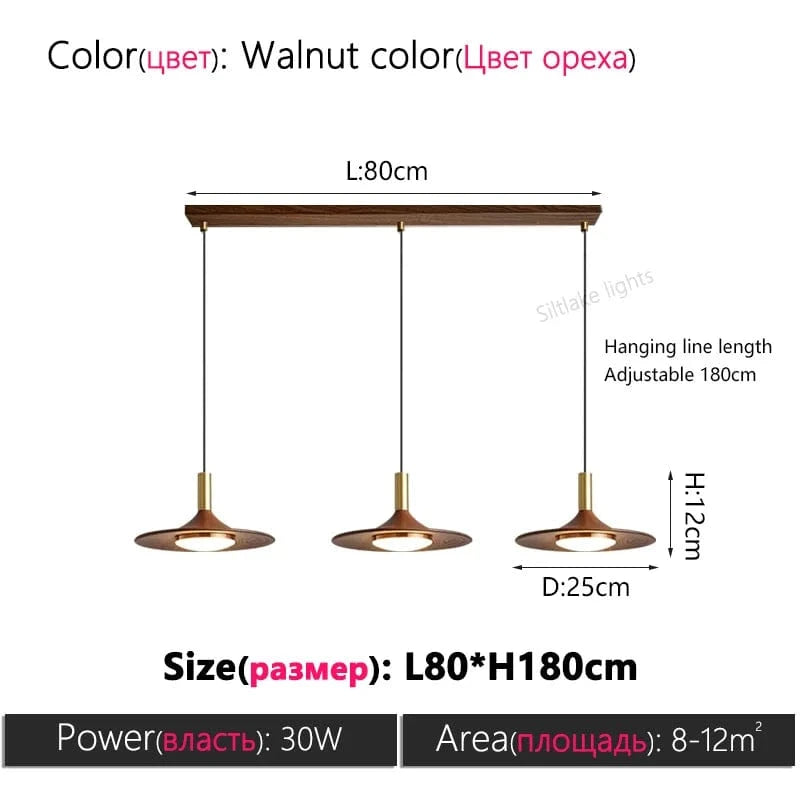 Walnut color 3P 80cm / LUMIÈRE FROIDE (6000k) Suspension scandinave bois vintage