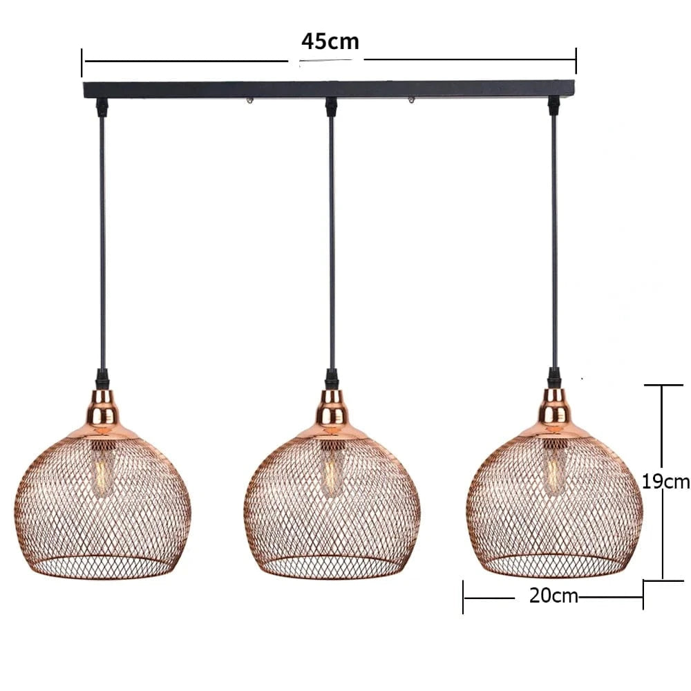 rose gold-Long plate / Not including light Suspension triple en tête cuivrée