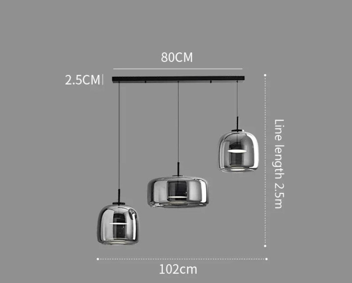 3 TÊTES BASE LIGNE / NOIR / LUMIÈRE BLANCHE Lustres design en verre
