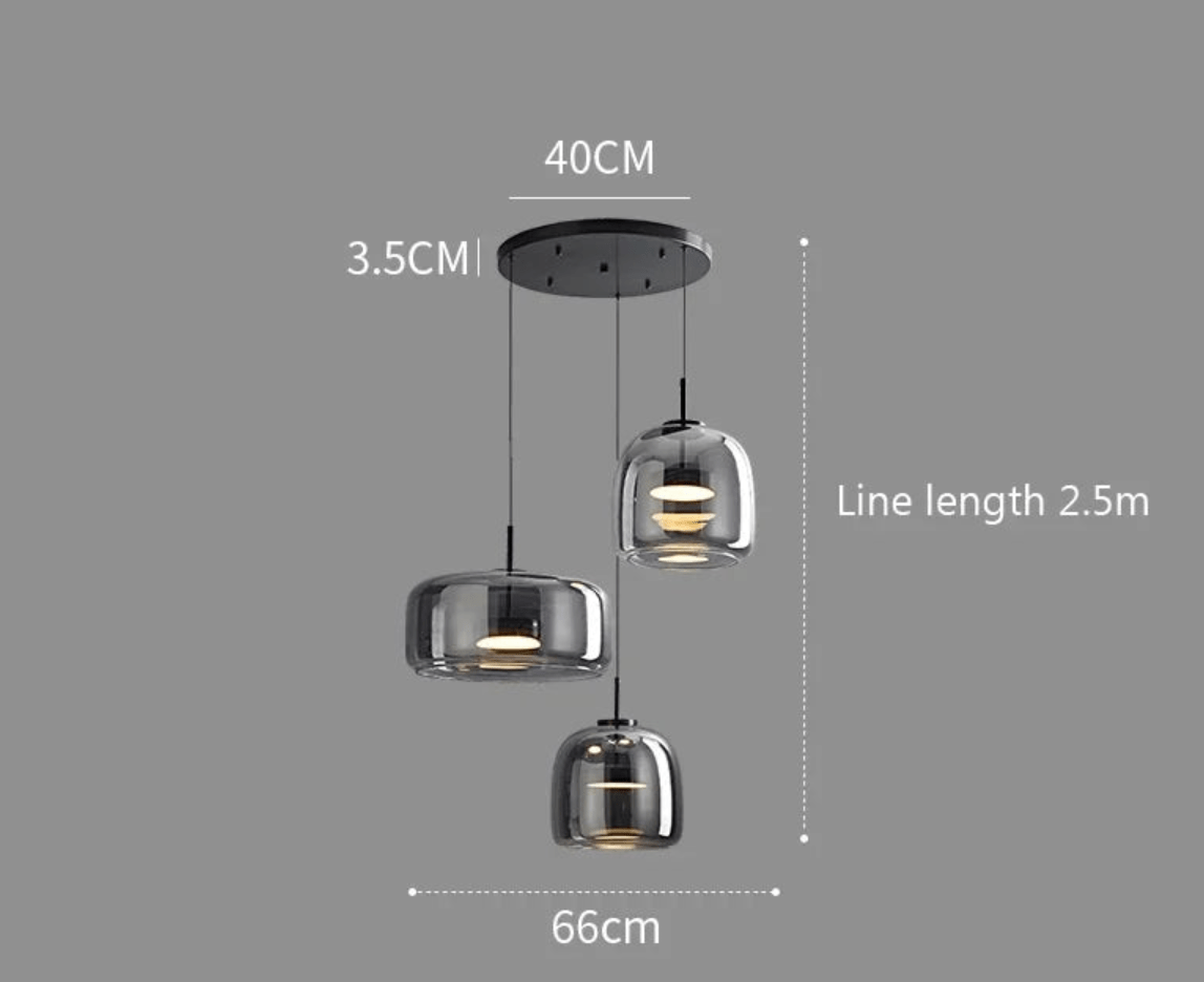3 TÊTES BASE RONDE /  NOIR / LUMIÈRE BLANCHE Lustres design en verre