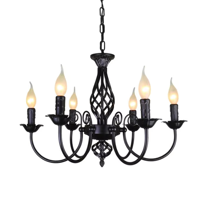 Lustre chandelier style ancien fer forgé noir