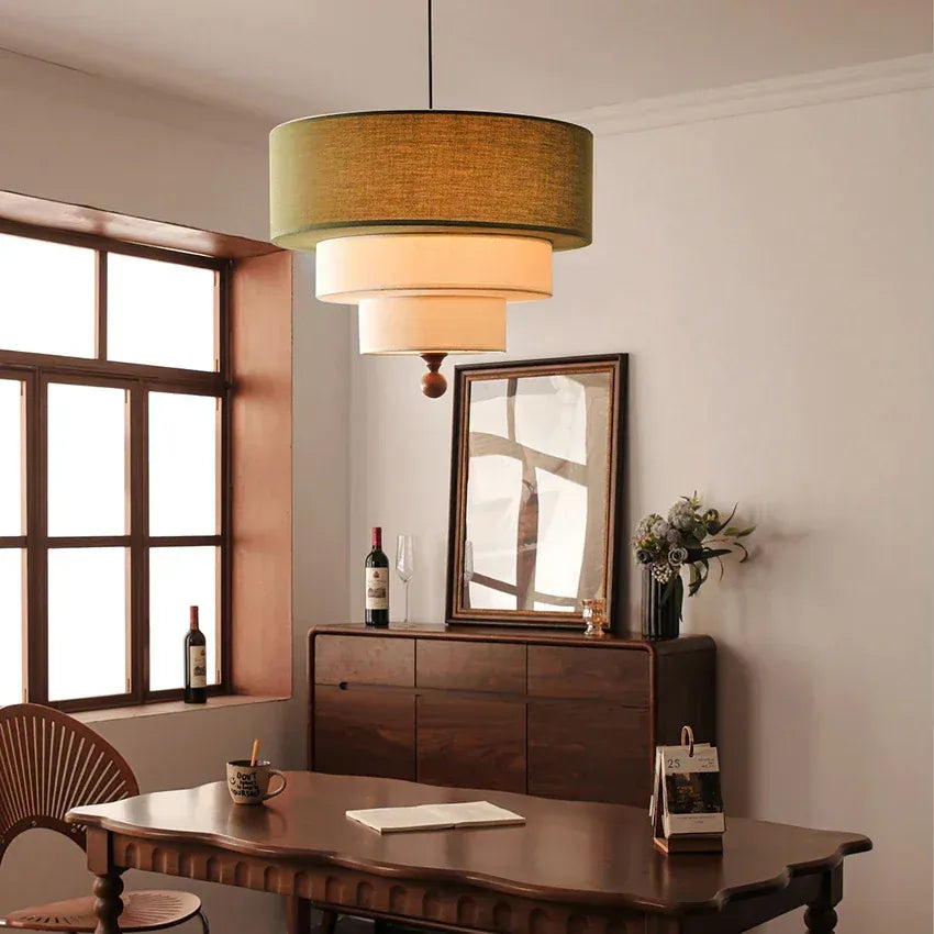 Lustre bois et tissu design japandi
