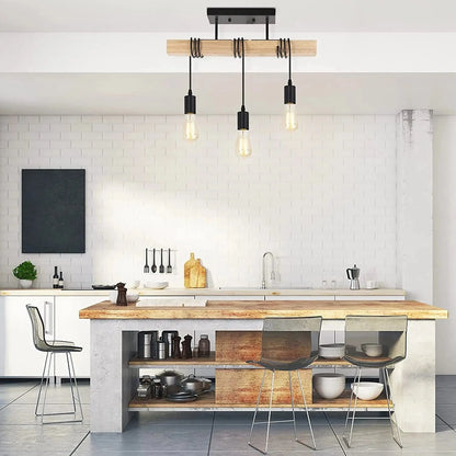 Plafonnier 3 lampes bois
