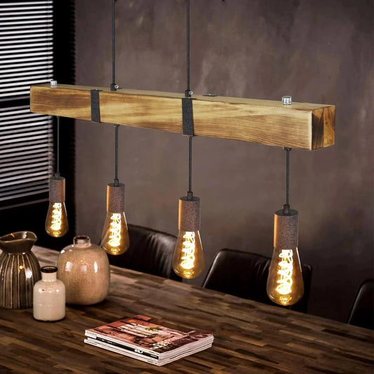 Lustre bois ampoules pendantes