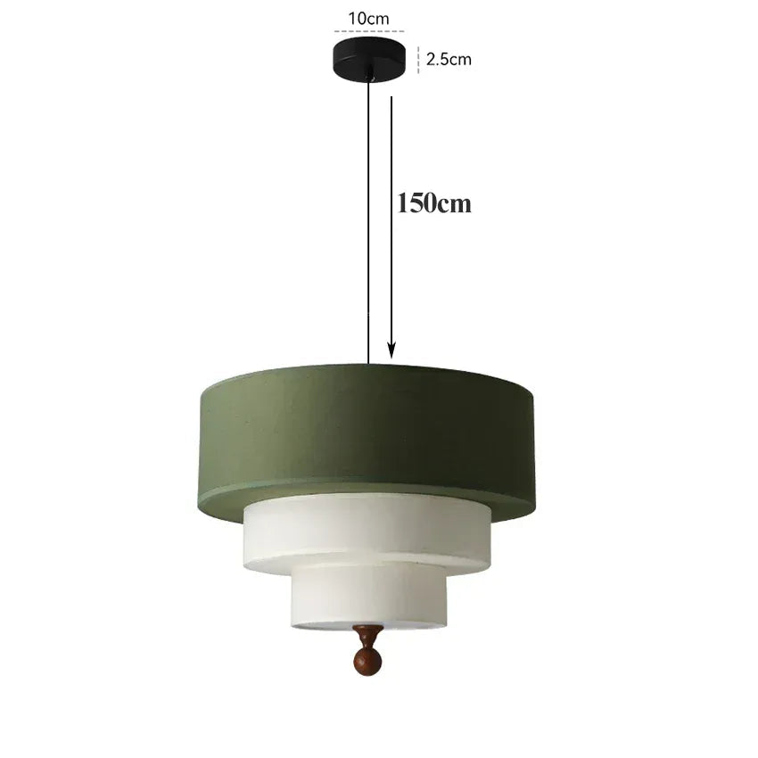 Green / Dia 45cm / Warm Light Lustre bois et tissu design japandi