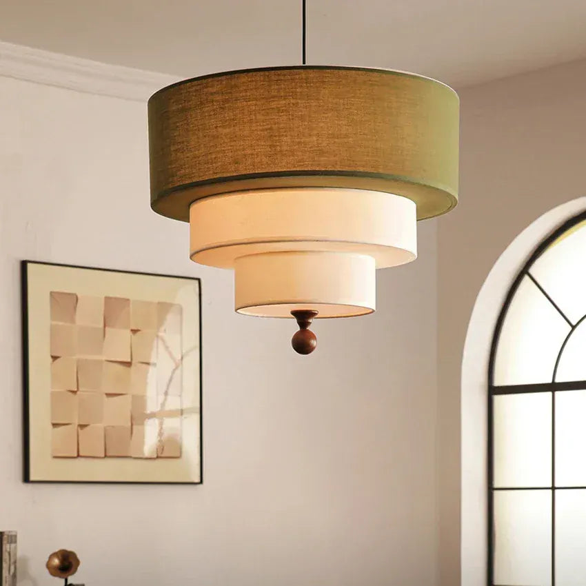 Lustre bois et tissu design japandi