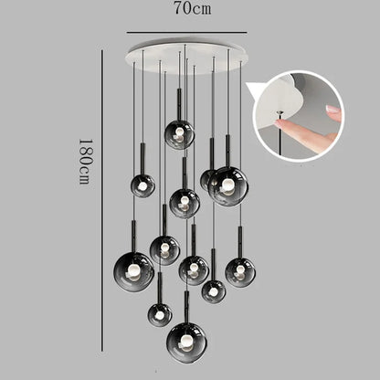 Lustre boule en verre noir plafond haut