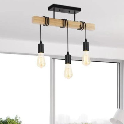 Plafonnier 3 lampes bois