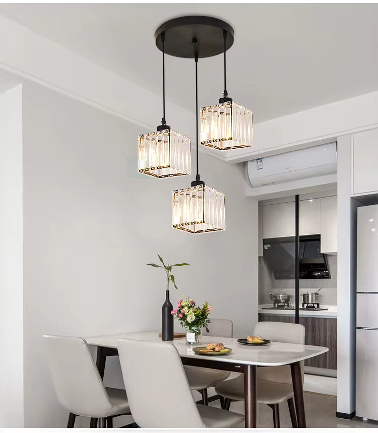 Suspension Triple en verre côtelé