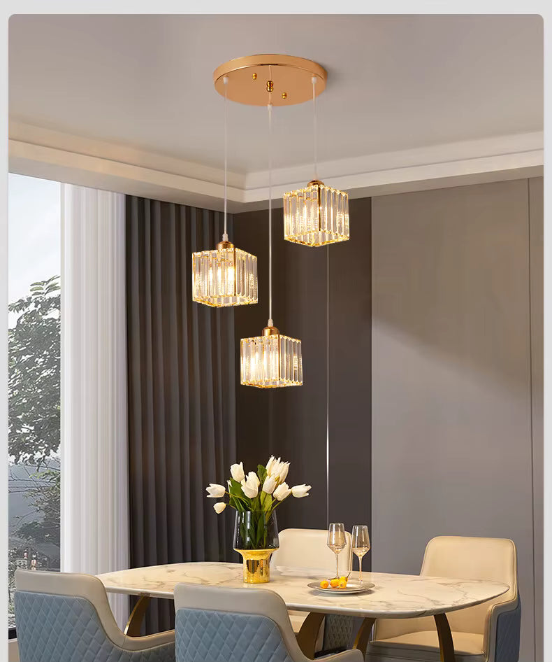 Suspension Triple en verre côtelé