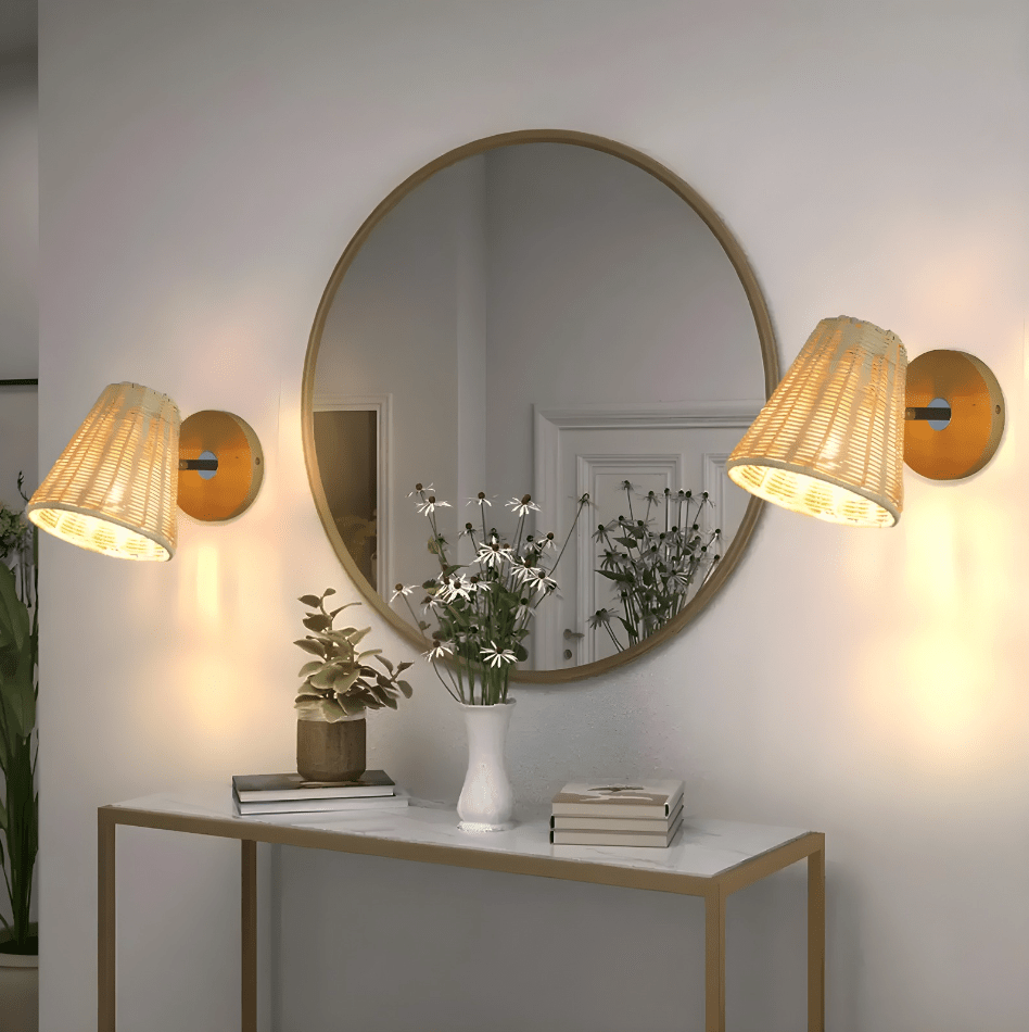 Abat jour applique murale rotin