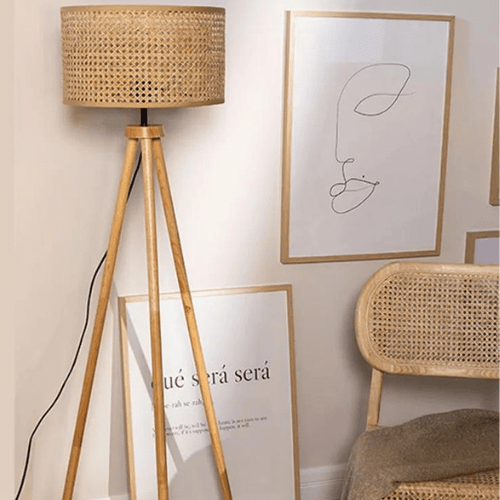 Abat-jour rotin lampe sur pied