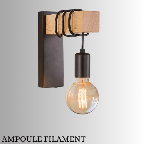 AMPOULE FILAMENT Applique Mural Bois et Noir