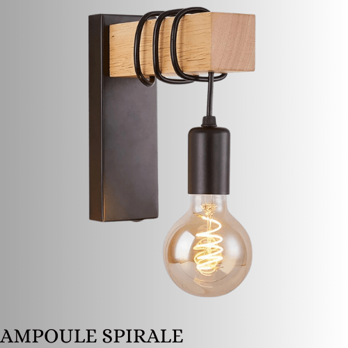 AMPOULE SPIRALE Applique Mural Bois et Noir