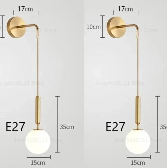 2 PIÈCES DORÉ Applique murale avec boule de verre suspendue