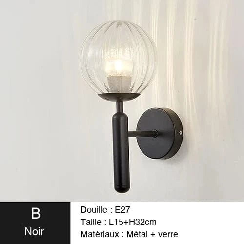 NOIR TRANSPARENT / VERRE STRIÉ Applique murale Boule ｜Glass ball