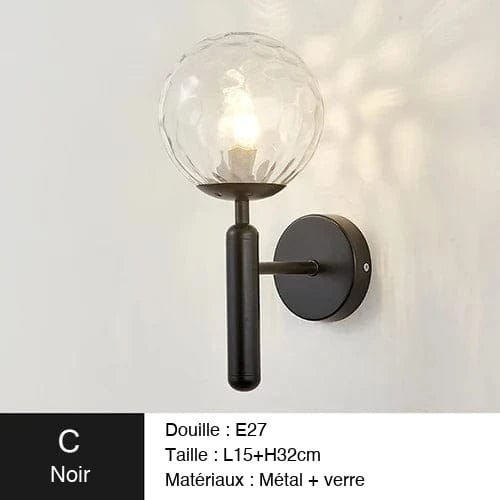 NOIR / TRANSPARENT / VERRE TEXTURÉ Applique murale Boule ｜Glass ball