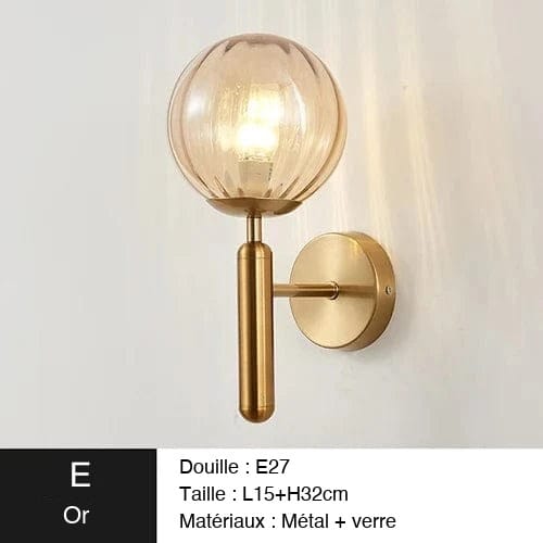 OR / AMBRÉ / VERRE STRIÉ Applique murale Boule ｜Glass ball