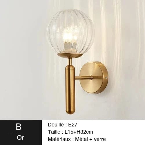 OR / TRANSPARENT / VERRE STRIÉ Applique murale Boule ｜Glass ball