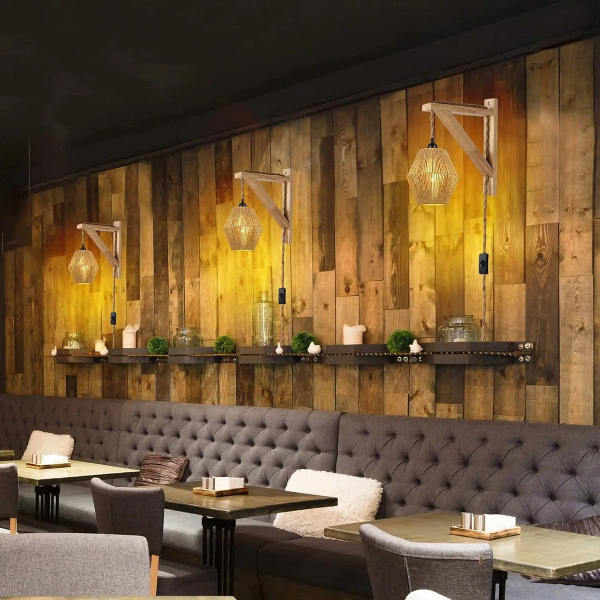 Applique murale corde et bois