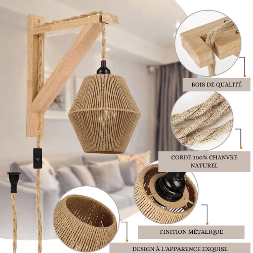 Applique murale corde et bois