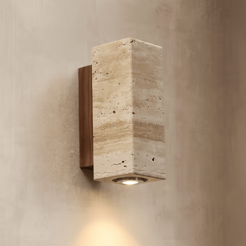 MODÈLE 1 BASE BOIS (Hauteur 16 CM, Largeur 6,5 CM, Profondeur 6,5 CM) Applique murale en pierre