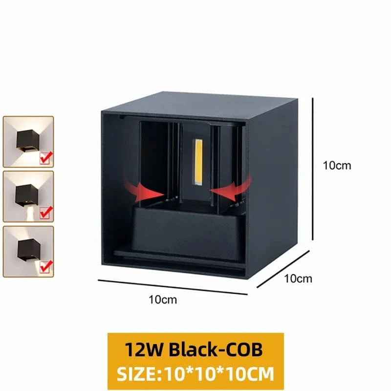 LUMIÈRE FROIDE 6000k / NOIR 12w Applique murale IP 65 minimaliste