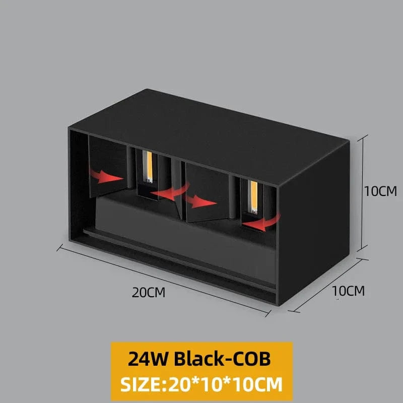 LUMIÈRE FROIDE 6000k / NOIR 24w Applique murale IP 65 minimaliste
