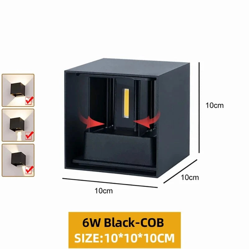 LUMIÈRE FROIDE 6000k / NOIR 6w Applique murale IP 65 minimaliste