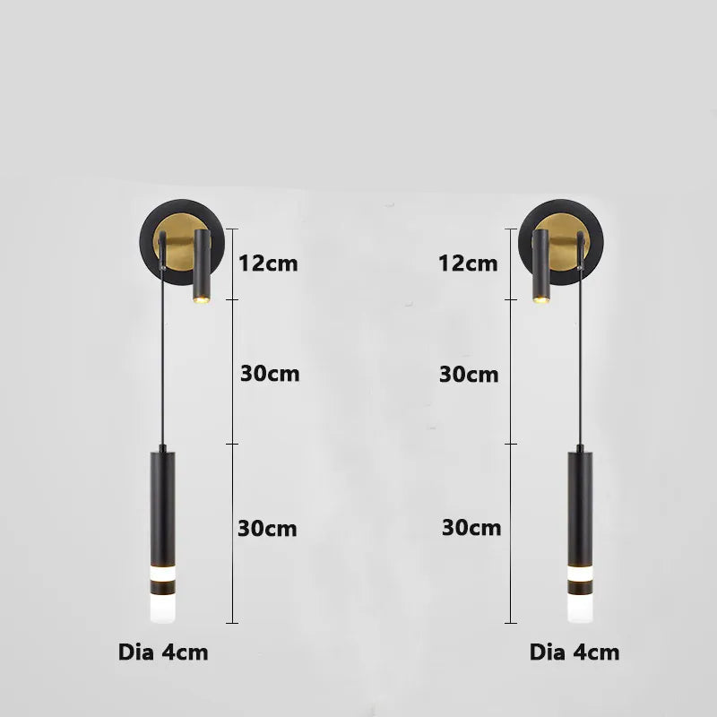 WD256-Black-2PCS / Cool White(5500-7000K) Applique murale liseuse avec pendant