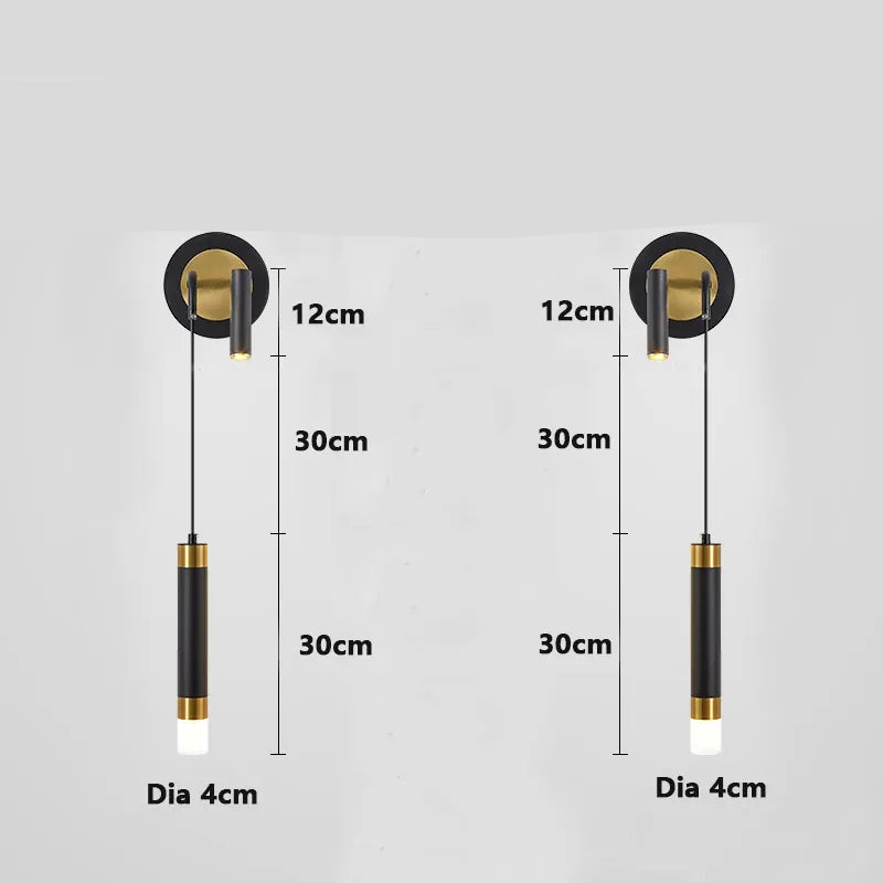 WD256-BlackGold-2PCS / Warm White (2700-3500K) Applique murale liseuse avec pendant