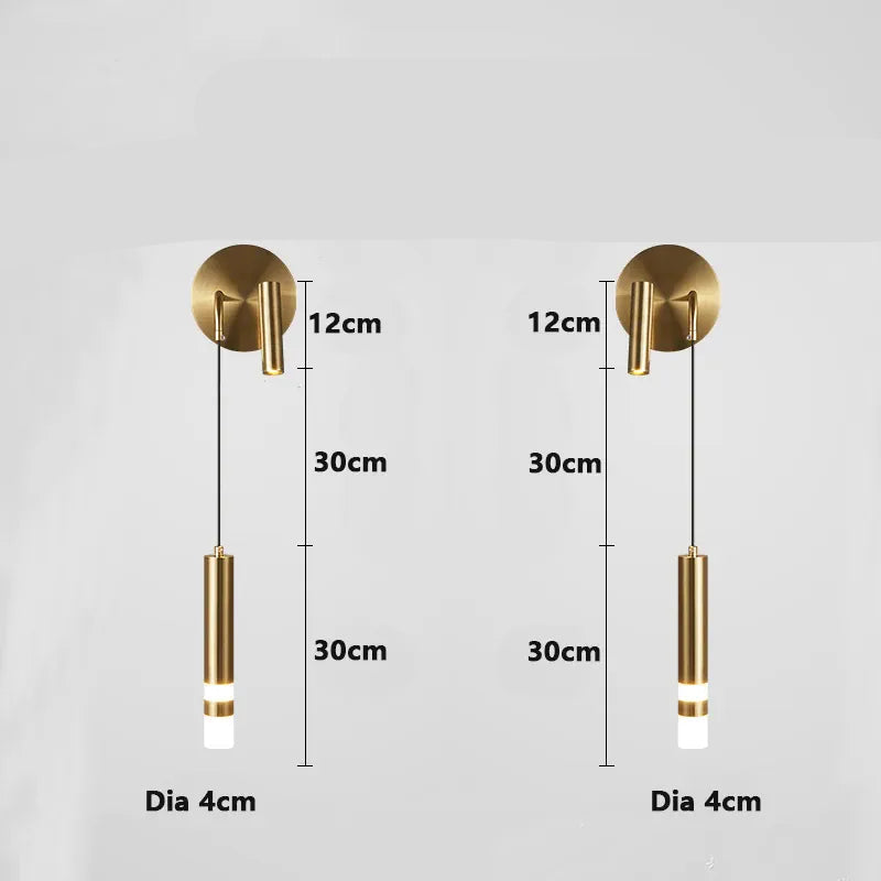 WD256-Gold-2PCS / Cool White(5500-7000K) Applique murale liseuse avec pendant