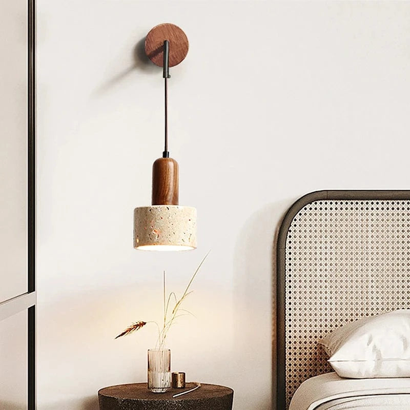 Warm White / No Switch Applique murale pierre et bois