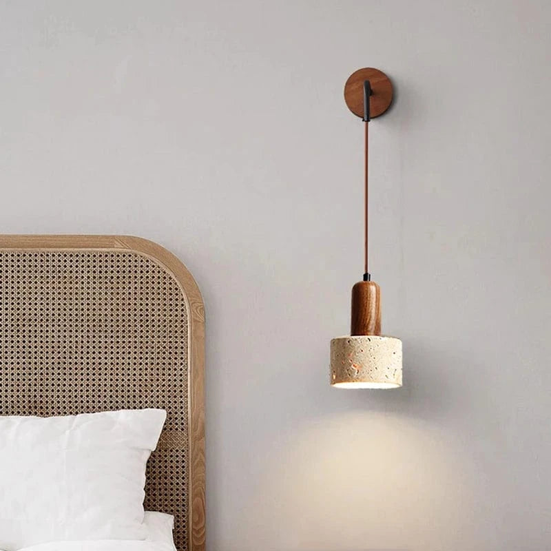 Warm White / No Switch Applique murale pierre et bois