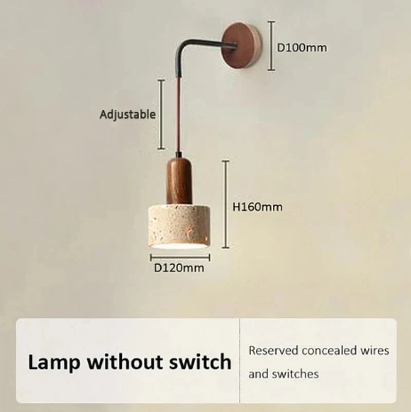 Warm White / No Switch Applique murale pierre et bois