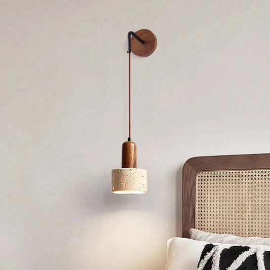 Warm White / No Switch Applique murale pierre et bois