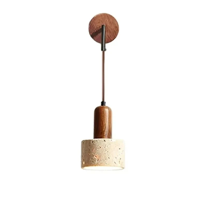 Warm White / No Switch Applique murale pierre et bois