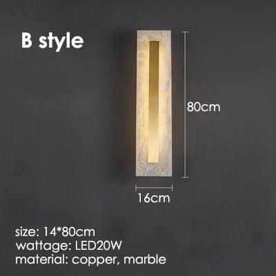 B 80cm / CHINA / neutral lighting Longue applique murale en marbre blanc avec bande dorée